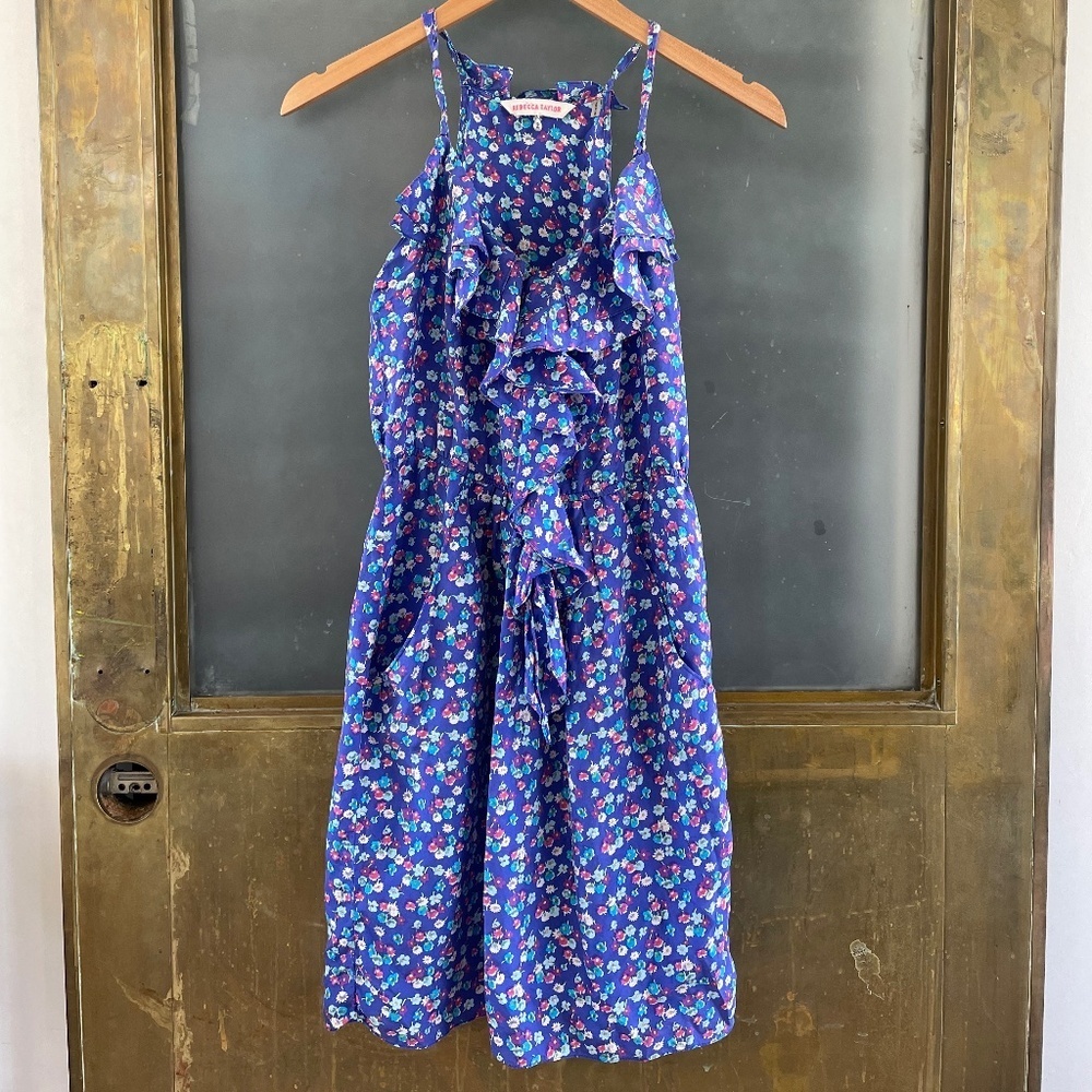 Rebecca Taylor Silk Floral Ruffle Dress Romantic Euro Summer Size 2